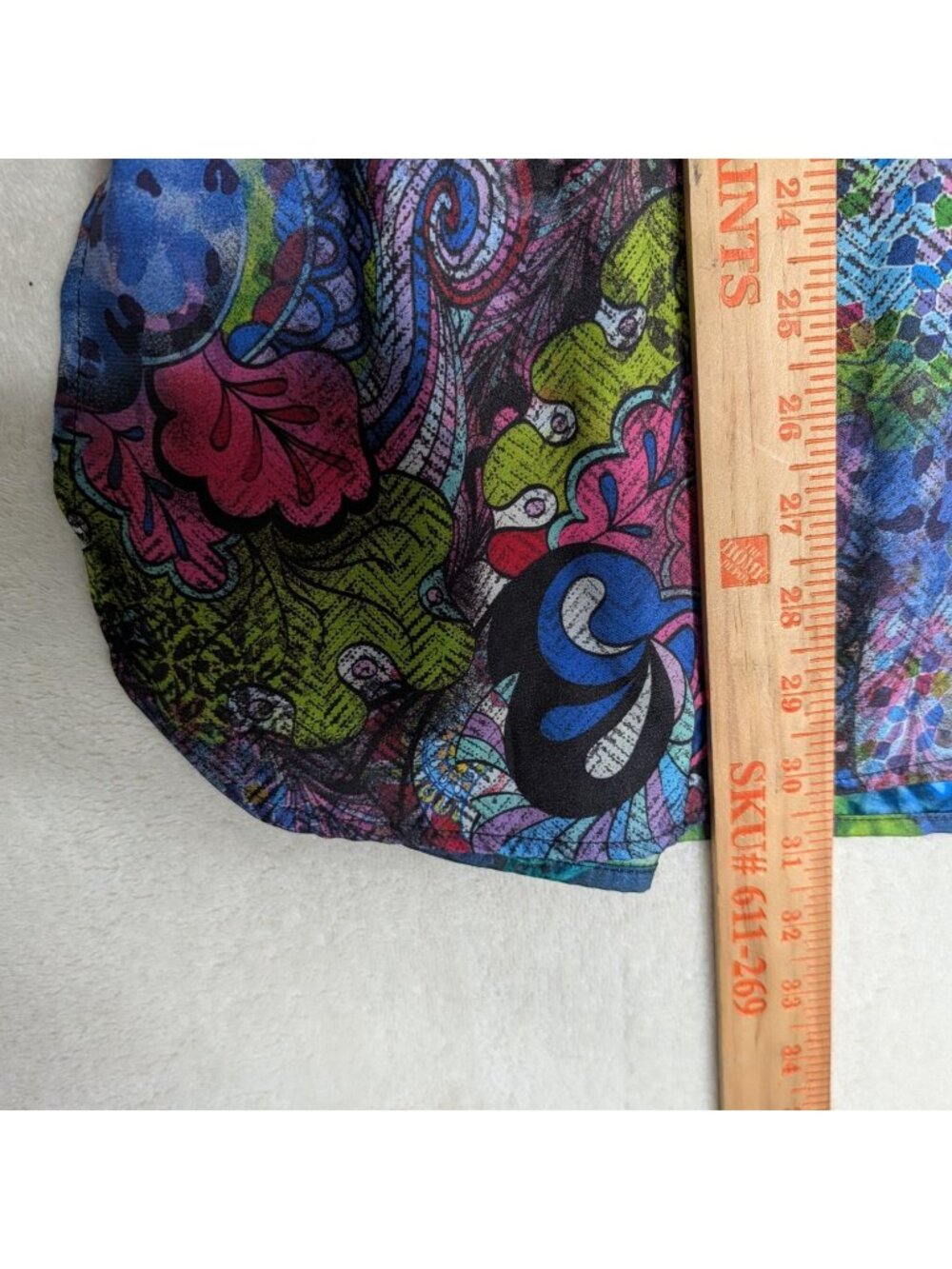 John Mark Mixed Print Satin Sz M Long Slv Button Blouse Tunic Artsy - Picture 10 of 11